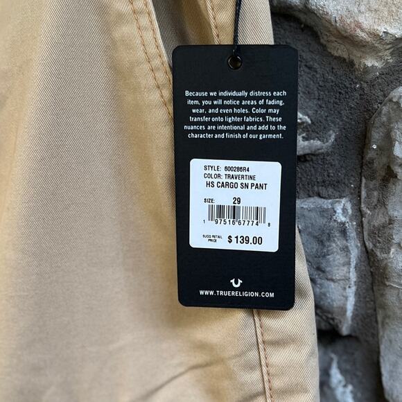 NEW Size 29 Womens True Religion Warped Horseshoe Single Needle Khaki Cargo Pant - Picture 4 of 9